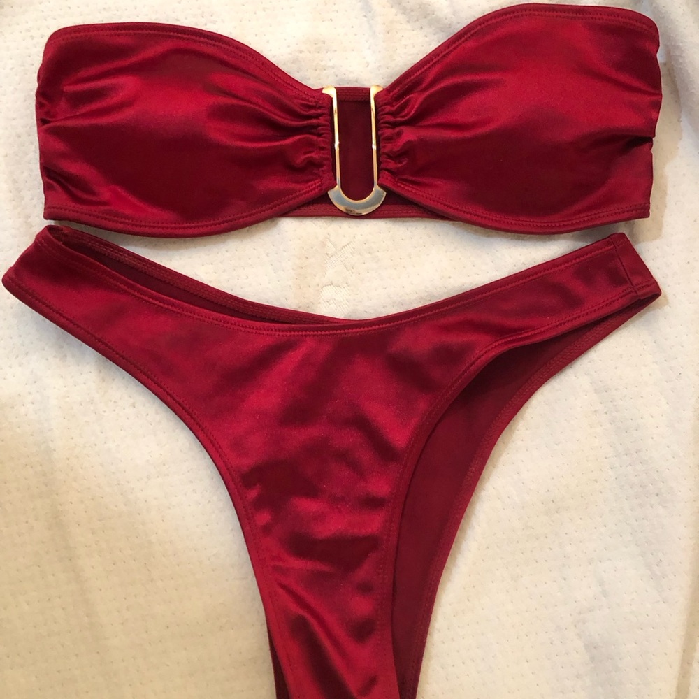 Classic Red Bikini with Bandeau Top and Cheeky Cut